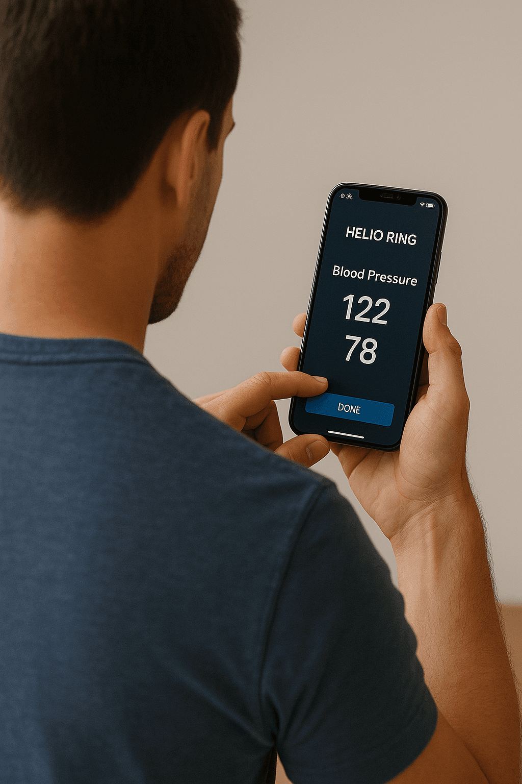 Person using Helio Ring for comprehensive health monitoring including heart rate, blood pressure, and sleep tracking